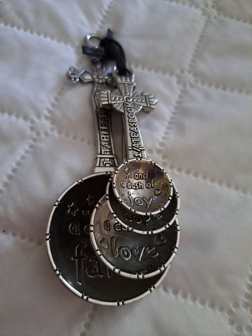 Vintage Rare Religious Metal Measuring Spoons (4) with Cross
